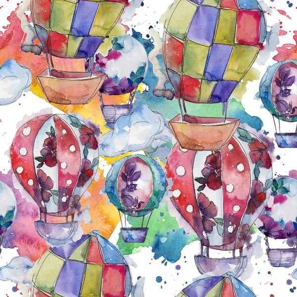 Heißluftballons Hintergrund Fliegen Lufttransport Illustration Nahtlose Hintergrundmuster Stoff Tapete Drucken — Stockfoto