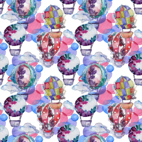 Sıcak hava balonları arka plan fly hava taşıma illüstrasyon. Sorunsuz arka plan deseni. Kumaş duvar kağıdı yazdırma doku.