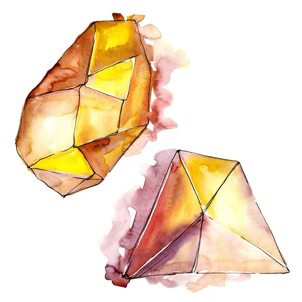 オレンジ色のダイヤモンド ロック宝石鉱物 孤立した図の要素 幾何学的な石英多角形結晶石造りのモザイク図形アメジスト宝石 — ストック写真