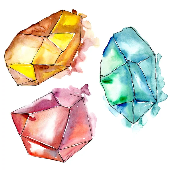 Barevné Diamond Šperky Hornin Izolované Ilustrace Prvek Geometrický Křemen Mnohoúhelník — Stock fotografie