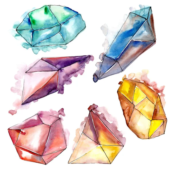 Barevné Diamond Šperky Hornin Izolované Ilustrace Prvek Geometrický Křemen Mnohoúhelník — Stock fotografie