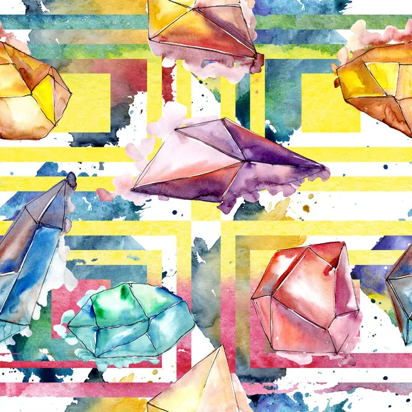 Renkli elmas taş takı mineral. Sorunsuz arka plan deseni. Kumaş duvar kağıdı yazdırma doku. Geometrik kuvars çokgen kristal taş mozaik şekil Ametist mücevher.