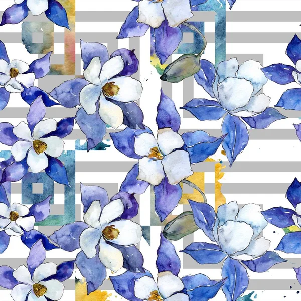 Flores Azules Aquilegia Patrón Fondo Sin Costuras Textura Impresión Papel —  Fotos de Stock