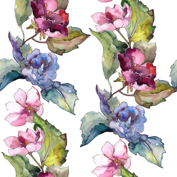 Renkli Gardenya çiçek. Sorunsuz arka plan deseni. Kumaş duvar kağıdı yazdırma doku. Arka plan, doku, sarıcı desen, çerçeve veya kenarlık için Aquarelle kır çiçeği.