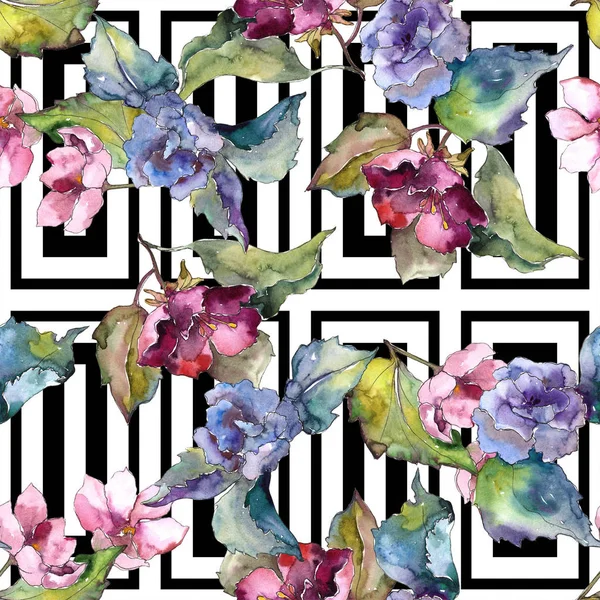 Renkli Gardenya çiçek. Sorunsuz arka plan deseni. Kumaş duvar kağıdı yazdırma doku. Arka plan, doku, sarıcı desen, çerçeve veya kenarlık için Aquarelle kır çiçeği.