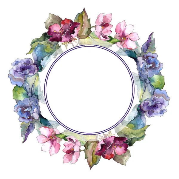 Renkli Gardenya çiçek. Botanik çiçek. Çerçeve kenarlığı süsleme Meydanı. Arka plan, doku, sarıcı desen, çerçeve veya kenarlık için Aquarelle kır çiçeği.
