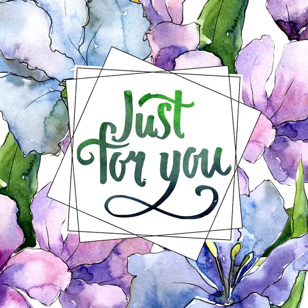 Mor ve mavi alstroemeria çiçekler. Çerçeve kenarlığı süsleme Meydanı. Arka plan, doku, sarıcı desen, çerçeve veya kenarlık için Aquarelle kır çiçeği.