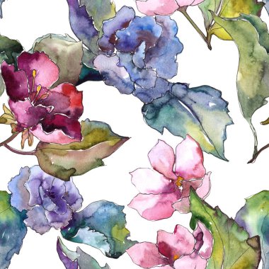 Renkli Gardenya çiçek. Sorunsuz arka plan deseni. Kumaş duvar kağıdı yazdırma doku. Arka plan, doku, sarıcı desen, çerçeve veya kenarlık için Aquarelle kır çiçeği.