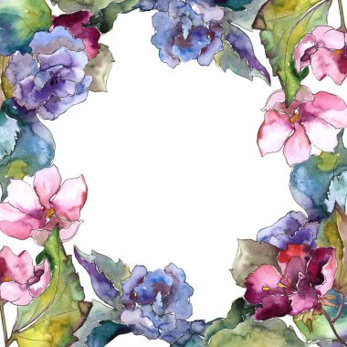 Renkli Gardenya çiçek. Botanik çiçek. Çerçeve kenarlığı süsleme Meydanı. Arka plan, doku, sarıcı desen, çerçeve veya kenarlık için Aquarelle kır çiçeği.