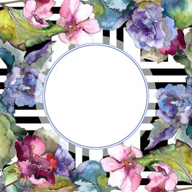 Renkli Gardenya çiçek. Botanik çiçek. Çerçeve kenarlığı süsleme Meydanı. Arka plan, doku, sarıcı desen, çerçeve veya kenarlık için Aquarelle kır çiçeği.