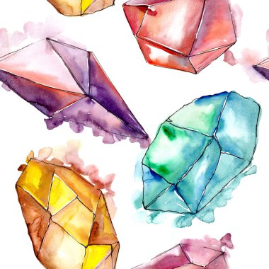 Renkli elmas taş takı mineral. Sorunsuz arka plan deseni. Kumaş duvar kağıdı yazdırma doku. Geometrik kuvars çokgen kristal taş mozaik şekil Ametist mücevher.