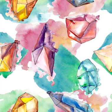 Renkli elmas taş takı mineral. Sorunsuz arka plan deseni. Kumaş duvar kağıdı yazdırma doku. Geometrik kuvars çokgen kristal taş mozaik şekil Ametist mücevher.