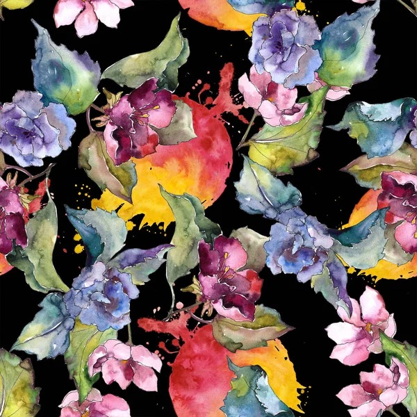 カラフルなクチナシの花 シームレスな背景パターン 壁紙印刷手触りの生地 テクスチャ ラッパー パターン フレームや境界線の Aquarelle ワイルドフラワー — ストック写真