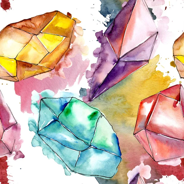 カラフルなダイヤモンド石宝石鉱物 シームレスな背景パターン 壁紙印刷手触りの生地 幾何学的な石英多角形結晶石造りのモザイク図形アメジスト宝石 — ストック写真