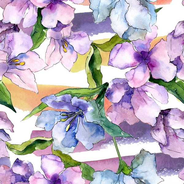 Flores Alstroemeria Púrpura Azul Patrón Fondo Sin Costuras Textura Impresión — Foto de Stock