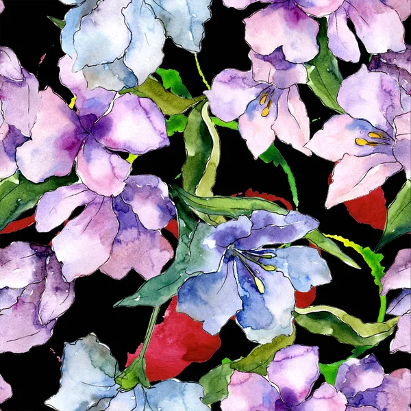 Flores Alstroemeria Púrpura Azul Patrón Fondo Sin Costuras Textura Impresión — Foto de Stock