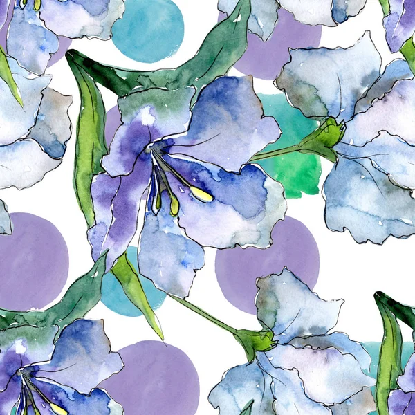 Květy Fialové Modré Kosatců Vzor Bezešvé Pozadí Fabric Tapety Tisku — Stock fotografie