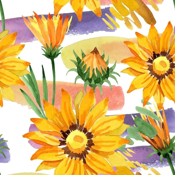 Gazania 꽃입니다 원활한 패턴입니다 패브릭 텍스처입니다 프레임 테두리에 야생화 — 스톡 사진