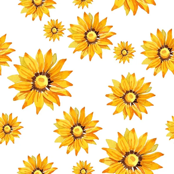Sarı Gazania Çiçekler Sorunsuz Arka Plan Deseni Kumaş Duvar Kağıdı — Stok fotoğraf