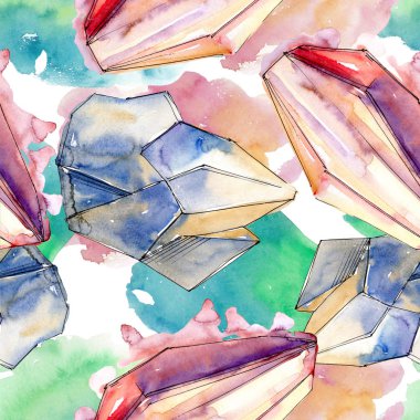 Renkli elmas taş takı mineral. Sorunsuz arka plan deseni. Kumaş duvar kağıdı yazdırma doku. Geometrik kuvars çokgen kristal taş mozaik şekil Ametist mücevher.