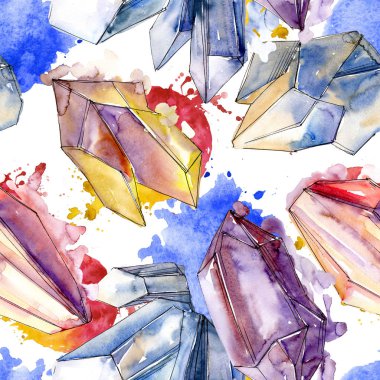 Renkli elmas taş takı mineral. Sorunsuz arka plan deseni. Kumaş duvar kağıdı yazdırma doku. Geometrik kuvars çokgen kristal taş mozaik şekil Ametist mücevher.