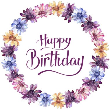 Renkli güller. Botanik çiçek. Çerçeve kenarlığı süsleme Meydanı. Arka plan, doku, sarıcı desen, çerçeve veya kenarlık için Aquarelle kır çiçeği.