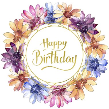 Renkli güller. Botanik çiçek. Çerçeve kenarlığı süsleme Meydanı. Arka plan, doku, sarıcı desen, çerçeve veya kenarlık için Aquarelle kır çiçeği.