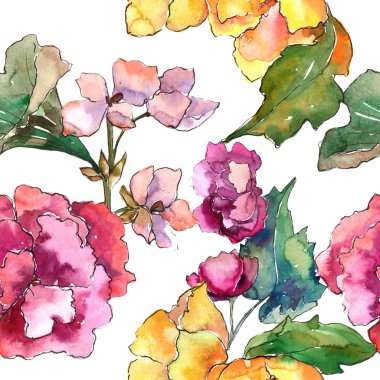 Pembe ve sarı gardania çiçek. Botanik çiçek. Sorunsuz arka plan deseni.