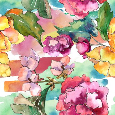 Pembe ve sarı gardania çiçek. Botanik çiçek. Sorunsuz arka plan deseni.