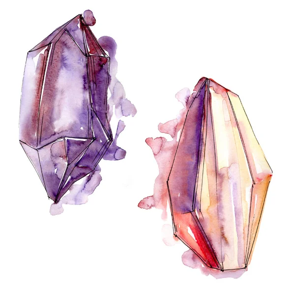 紫色和粉红色钻石岩石首饰矿物 独立的插图元素 几何石英多边形水晶石马赛克形状紫水晶宝石 — 图库照片