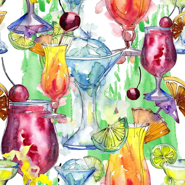 Bar Party Cocktail Drink Seamless Background Pattern Aquarelle Cocktail Drink — Stock Photo, Image