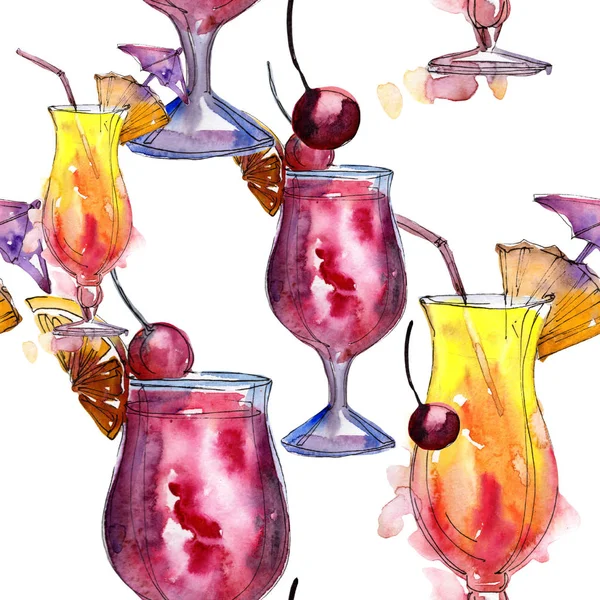 Bar Party Cocktail Drink Seamless Background Pattern Aquarelle Cocktail Drink — Stock Photo, Image