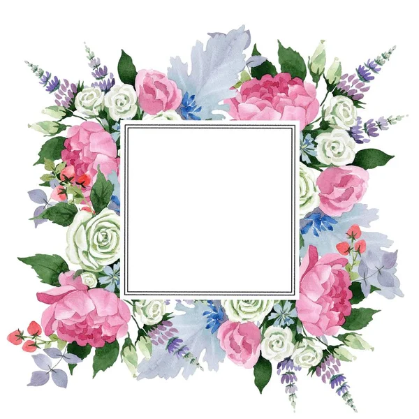 Pink Bouquet Flowers Floral Botanical Flower Frame Border Ornament Square — Stock Photo, Image