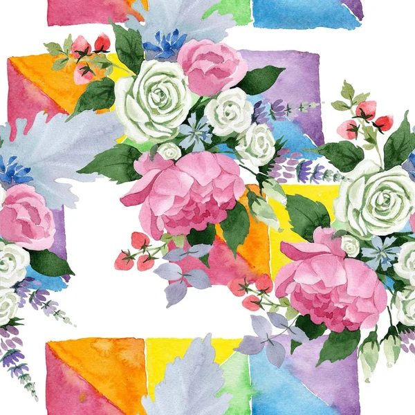 Розовый Букет Цветов Цветочный Ботанический Цветок Бесшовный Рисунок Фона Полное — стоковое фото