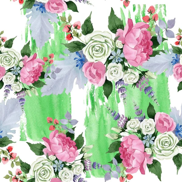 Pink Bouquet Flowers Floral Botanical Flower Seamless Background Pattern Full — Stock Photo, Image