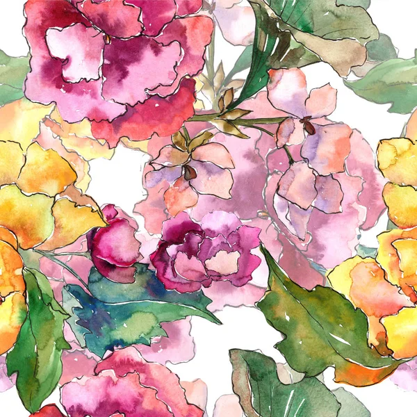 Pembe ve sarı gardania çiçek. Botanik çiçek. Sorunsuz arka plan deseni.