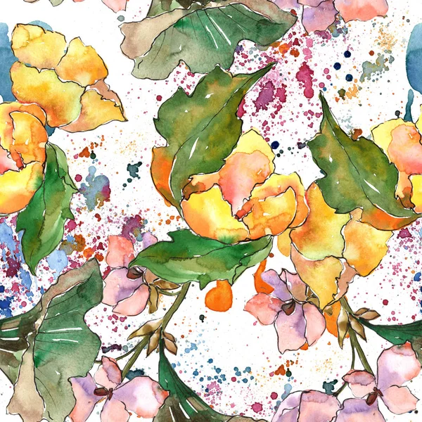 Gardania ροζ και κίτρινο λουλούδι. Floral βοτανικό λουλούδι. Απρόσκοπτη υπόβαθρο μοτίβο. — Φωτογραφία Αρχείου