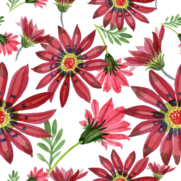 赤いガザニアの花。花植物の花。シームレスな背景パターン. — ストック写真