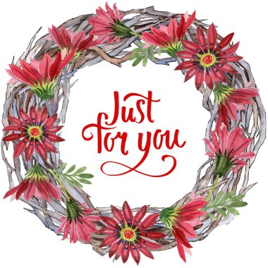 Kırmızı gazania çiçek. Botanik çiçek. Çerçeve kenarlığı süsleme Meydanı. Arka plan, doku, sarıcı desen, çerçeve veya kenarlık için Aquarelle kır çiçeği.