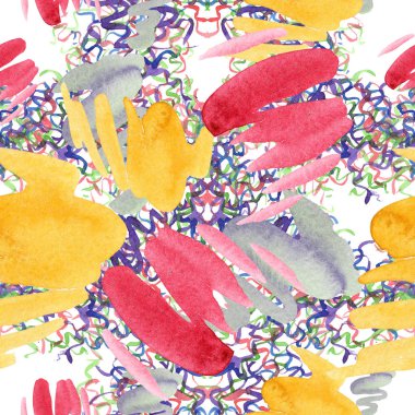 Sulu boya renkli doku illüstrasyon. Aquarelle kağıt splash şekiller çizim desen. Arka plan, doku, sarıcı desen, çerçeve veya kenarlık için soyut aquarelle.