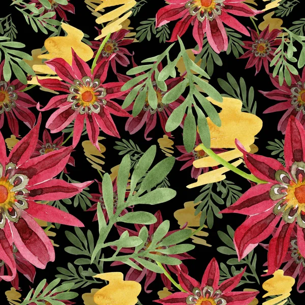 Röd Gazania Blomma Blommig Botaniska Blomma Sömlös Bakgrundsmönster Tyg Tapeter — Stockfoto