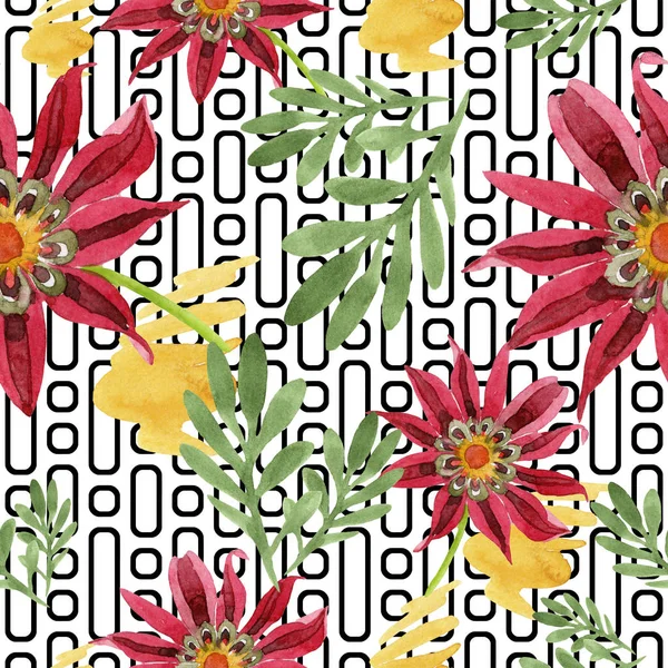 Kırmızı Gazania Çiçek Botanik Çiçek Sorunsuz Arka Plan Deseni Kumaş — Stok fotoğraf