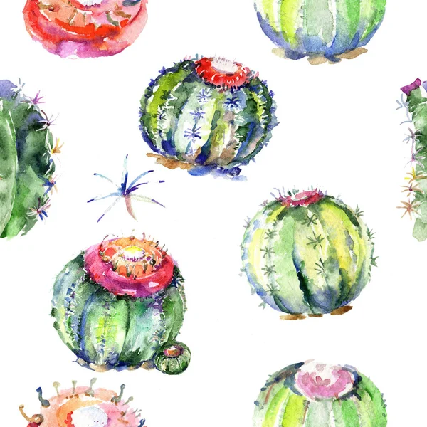 Wildflower green cactuses.  Seamless background pattern. Fabric wallpaper print texture. Aquarelle wildflower for background, texture, wrapper pattern, frame or border.