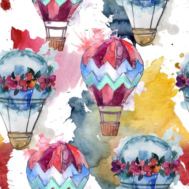 Sıcak hava balonları arka plan fly hava taşıma illüstrasyon. Sorunsuz arka plan deseni. Kumaş duvar kağıdı yazdırma doku.