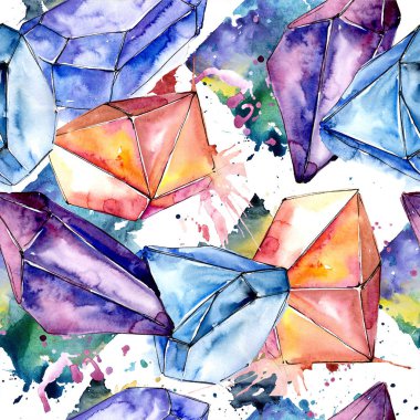 Renkli elmas taş takı mineral. Sorunsuz arka plan deseni. Kumaş duvar kağıdı yazdırma doku. Geometrik kuvars çokgen kristal taş mozaik şekil Ametist mücevher.