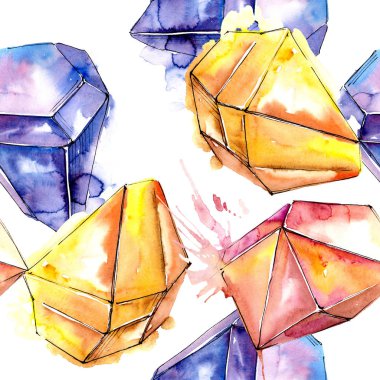 Renkli elmas taş takı mineral. Sorunsuz arka plan deseni. Kumaş duvar kağıdı yazdırma doku. Geometrik kuvars çokgen kristal taş mozaik şekil Ametist mücevher.