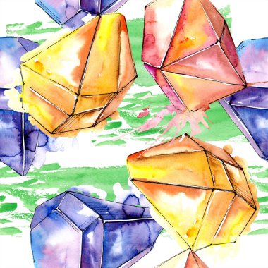 Renkli elmas taş takı mineral. Sorunsuz arka plan deseni. Kumaş duvar kağıdı yazdırma doku. Geometrik kuvars çokgen kristal taş mozaik şekil Ametist mücevher.