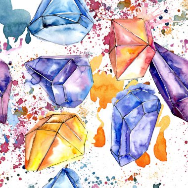 Renkli elmas taş takı mineral. Sorunsuz arka plan deseni. Kumaş duvar kağıdı yazdırma doku. Geometrik kuvars çokgen kristal taş mozaik şekil Ametist mücevher.