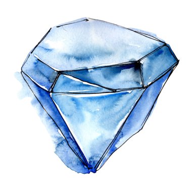 Mavi elmas taş takı mineral. İzole illüstrasyon öğesi. Geometrik kuvars çokgen kristal taş mozaik şekil Ametist mücevher.