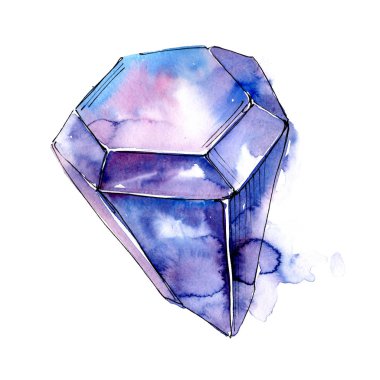 Mor elmas taş takı mineral. İzole illüstrasyon öğesi. Geometrik kuvars çokgen kristal taş mozaik şekil Ametist mücevher.